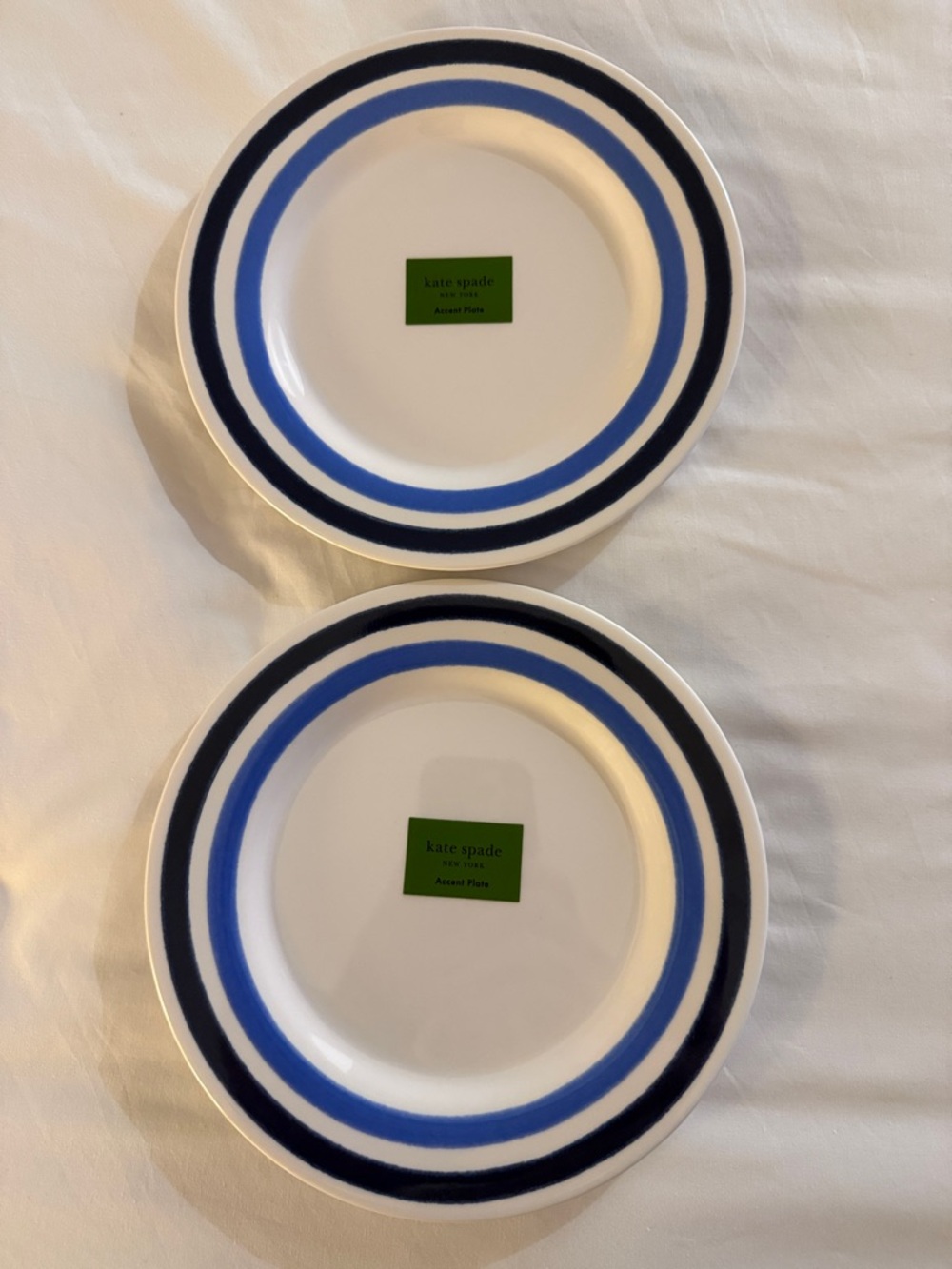 kate spade White Plates with Blue and Navy Concentric Stripes - Set of 2